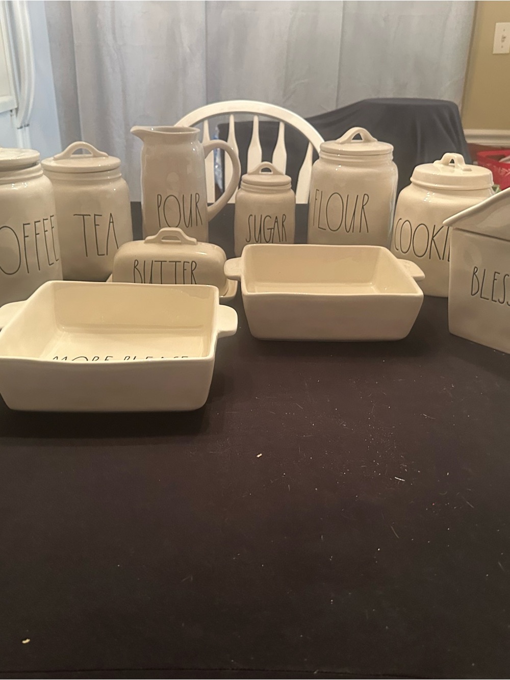 Rae Dunn Cream Ceramic Kitchen Canister and Bakeware Set